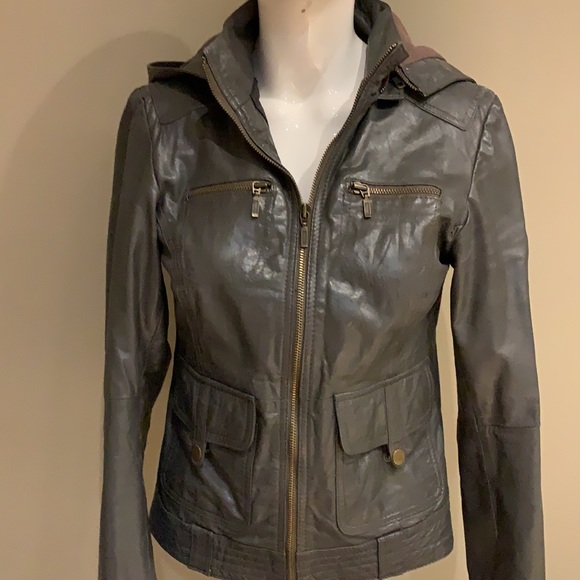 Gray leather jacket size S - Picture 3 of 7